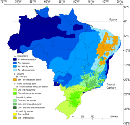 Brazil map of Köppen climate classification zones