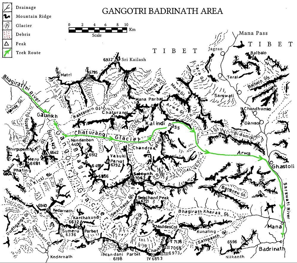 Trek route map for Kalindi Khal Trek