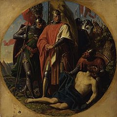 Rudolf I of Habsburg at the corpse of Ottokar near Dürnkrut in 1278