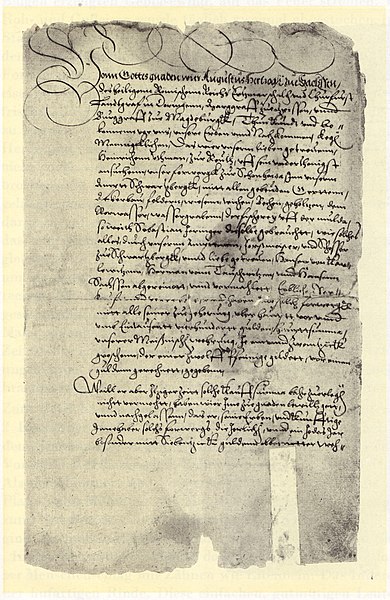 File:Kauf- und Vererbungs-Brief über das Vorwerk zu Schönheide von Churfürst August an Heinrich Uthmann Anno 1576 Seite 2.jpg