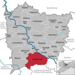 Poziția comunei Klipphausen pe harta districtului Meißen