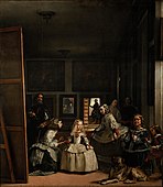 Las Meninas; by Diego Velázquez; 1656–1657; oil on canvas; 318 cm × 276 cm; Museo del Prado (Madrid, Spain)