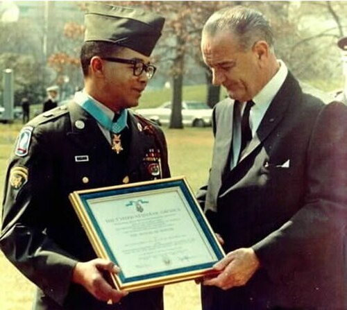 Specialist Six Lawrence Joel from the 173rd Brigade, receiving the Medal of Honor