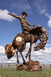 This life-sized sculpture of the Lemmon High School's mascot stands in front of the high school. Lemmon High Mascot.jpg