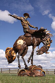 This life-sized sculpture of the Lemmon High School's mascot stands in front of the high school.