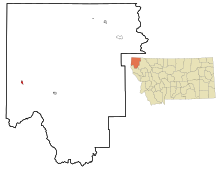 Lincoln County Montana Incorporated ve Unincorporated alanlar Troy Highlighted.svg