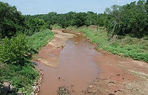 The Little River, near Sasakwa, Oklahoma, the site of an ambush of a Seminole County sheriff and deputy. Little River OK.jpg