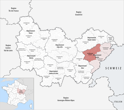 Besançon arrondissementinin Burgonya-Franche-Comté'deki konumu