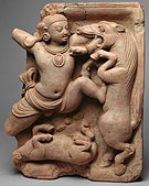 Krishna luchando contra el caballo demonio Keshi, siglo V