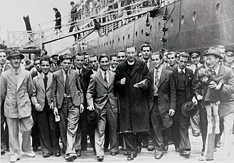 Maltese immigrants land in Sydney from the SS Partizanka, 1940s Maltese immigrants land in Sydney from the SS Partizanka, 1948.jpg