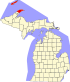 Keweenaw County.svg'yi vurgulayan Michigan Haritası