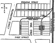 Plan for an extension of the Warehouse District to a new area, 1899 Map of proposed warehouse center in Los Angeles, California, 1899.png