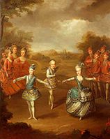Mária Antónia táncol a fivéreivel, Ferdinánd Károly és Miksa Ferenc főhercegekkel bátyjuk, József és a bajor Mária Jozefa esküvője alkalmából 1765. január 23/24-én