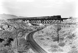 The train crossing Ciénega Creek near Vail, Arizona, in 1921.