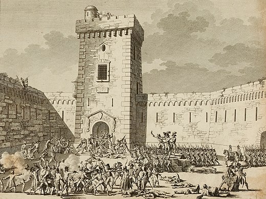 Massacres dans le fort Saint-Jean à Marseille, le 17 Prairial An 3ème de la République, estampe d'Abraham Girardet, 1795, musée Carnavalet, Paris.
