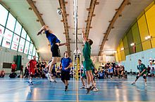 Foto van een volleybalwedstrijd