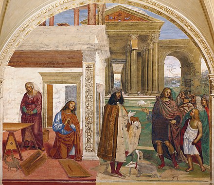 St Benedict repairs a Broken Colander through Prayer (с. 1502), Chiostro Grande, Abbazia territoriale di Monte Oliveto Maggiore