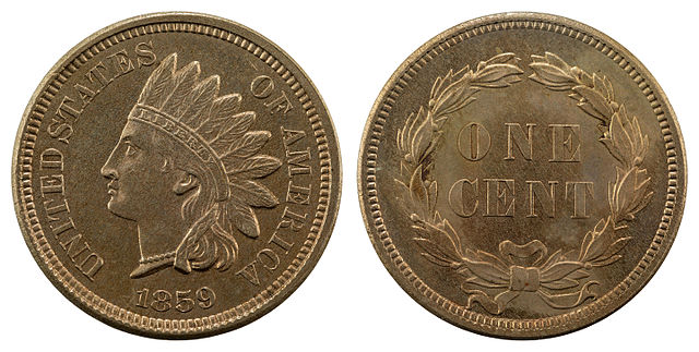 Image: NNC US 1859 1C Indian Head Cent (wreath)
