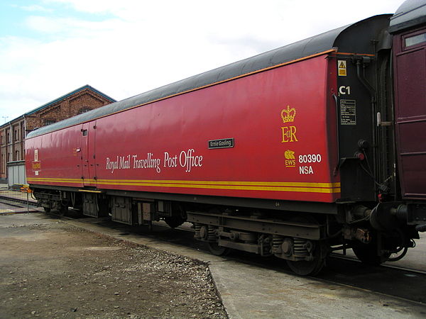 British Rail TPO vehicle NSA 80390 on display at Doncaster Works open day on 27 July 2003. This type of vehicle, based on the British Rail Mark 1 coac