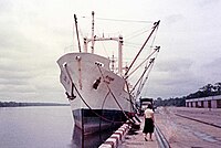 A merchantman docked in Calabar, 1981 Nigeria Calabar Port 11.81.jpg