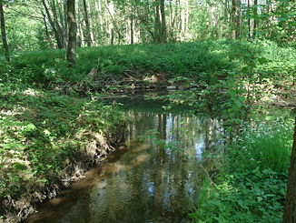 The Nonnenbach (front) flows into the Aschaff (back)