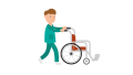 Nurse Pushing Empty Wheelchair Cartoon.svg