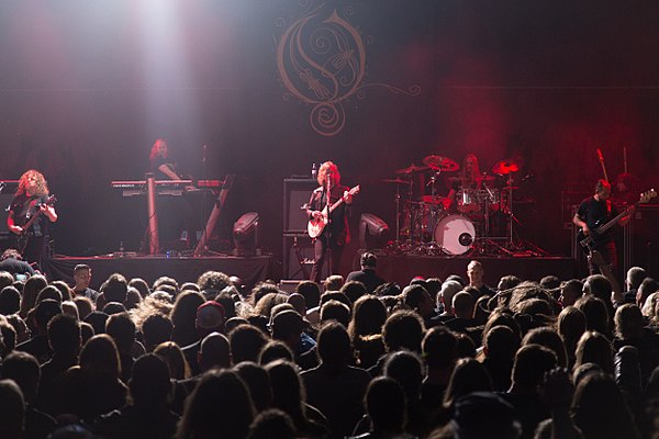 Opeth at Rock Hard Festival 2017, Germany (L–R): Fredrik Åkesson, Joakim Svalberg, Mikael Åkerfeldt, Martin Axenrot, & Martín Méndez
