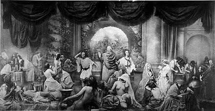 Oscar Gustave Rejlander allegorical photographic montage, The Two Ways of Life, first exhibited at the Manchester Art Treasures Exhibition in 1857