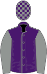 Purple, grey seams and sleeves, purple and grey check cap