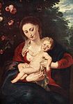 Peter Paul Rubens and Jan Brueghel (I). Madonna and Child with rose bush . circa 1620 date QS:P,+1620-00-00T00:00:00Z/9,P1480,Q5727902 . oil on panel medium QS:P186,Q296955;P186,Q106857709,P518,Q861259 . 66.5 × 48 cm (26.1 × 18.8 in). City of Brussels, Royal Museums of Fine Arts of Belgium.