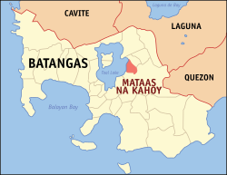 Mapa ng Batangas na nagpapakita sa lokasyon ng Mataasnakahoy.