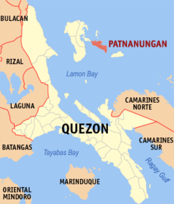 Mapa ng Quezon na nagpapakita sa lokasyon ng Patnanungan.