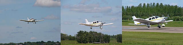 Piper Cherokee landing sequence from approach to flare