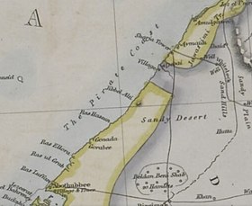 Mapa z roku 1849 zobrazující zmínku o pirátském pobřeží.