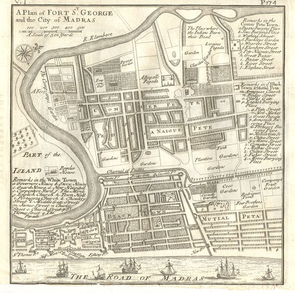 A plan of Fort St George and the city of Madras in 1726, shows the "Jews Burying Place" (marked as "b."), the "Jewish Cemetery Chennai", Four Brothers