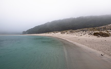 Playa de Rodas on a foggy morning, Ciés Islands, Spain