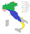 Range of subspecies in Italy