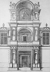 Original entry portal, with equestrian statue of Anne de Montmorency, drawn by Jacques Androuet du Cerceau
