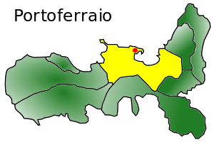 The municipalities on Elba (capital Portoferraio highlighted)