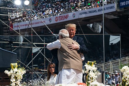 Indian Prime Minister Narendra Modi and U.S. President Donald Trump at the Namaste Trump rally in Ahmedabad, India on 24 February 2020
