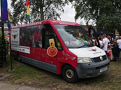 A City of Hull Street Angels bus at Pride in Hull 2022, formerly a London Dial-A-Ride minibus.
