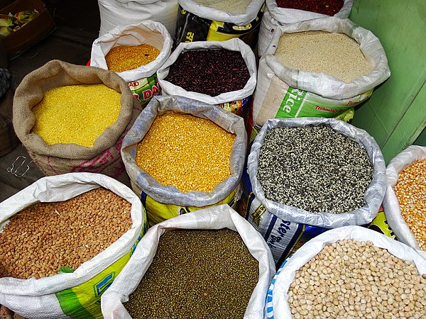 Pulses for sale in a Darjeeling market