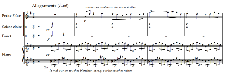 Cinq premières mesures du Concerto en sol de Ravel.