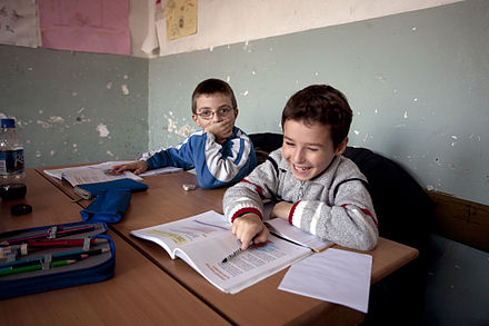 Children studying in a primary school in Gjakova