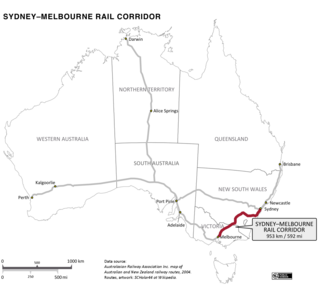 <span class="mw-page-title-main">Sydney–Melbourne rail corridor</span> Sydney–Melbourne railway and associated lines