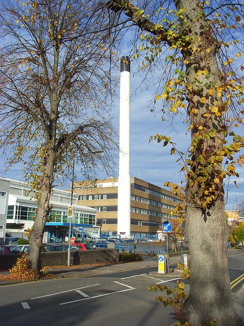 The endoscopy (white) and maternity blocks (yellow)