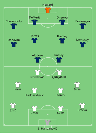 Composition de la Slovénie et des États-Unis lors du match le 18 juin 2010.