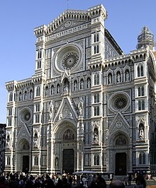 Neo-Gothic facade of the Florence Cathedral, Florence, Italy, with statuary decoration Santa maria del fiore - retouched.jpg