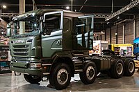 Scania R 730 CA8x8EHZ with CR31 CrewCab, eight-wheel drive heavy-haulage tractor at Norway Trade Fairs in Lillestrøm, Norway in 2011.[2]
