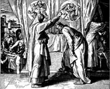 Nathan confronts David over his sex scandal with Bathsheba the wife of Uriah the Hittite, saying "by this deed you have given occasion to the enemies of the LORD to blaspheme" (2 Samuel 12:14). Schnorr von Carolsfeld Bibel in Bildern 1860 102.png